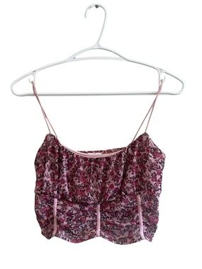Garage Pink Mesh Floral Cropped Camisole Corset Look – Size Medium EUC